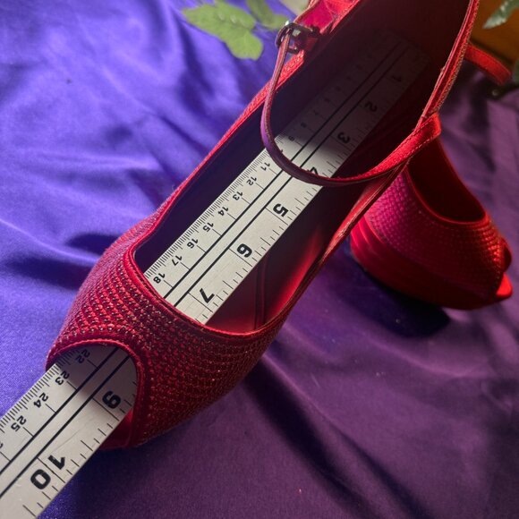 📌Michael Adelia Red Sparkle 5" High Heel Open Toe Pumps w/Straps  Worn Once 10M - Picture 10 of 15